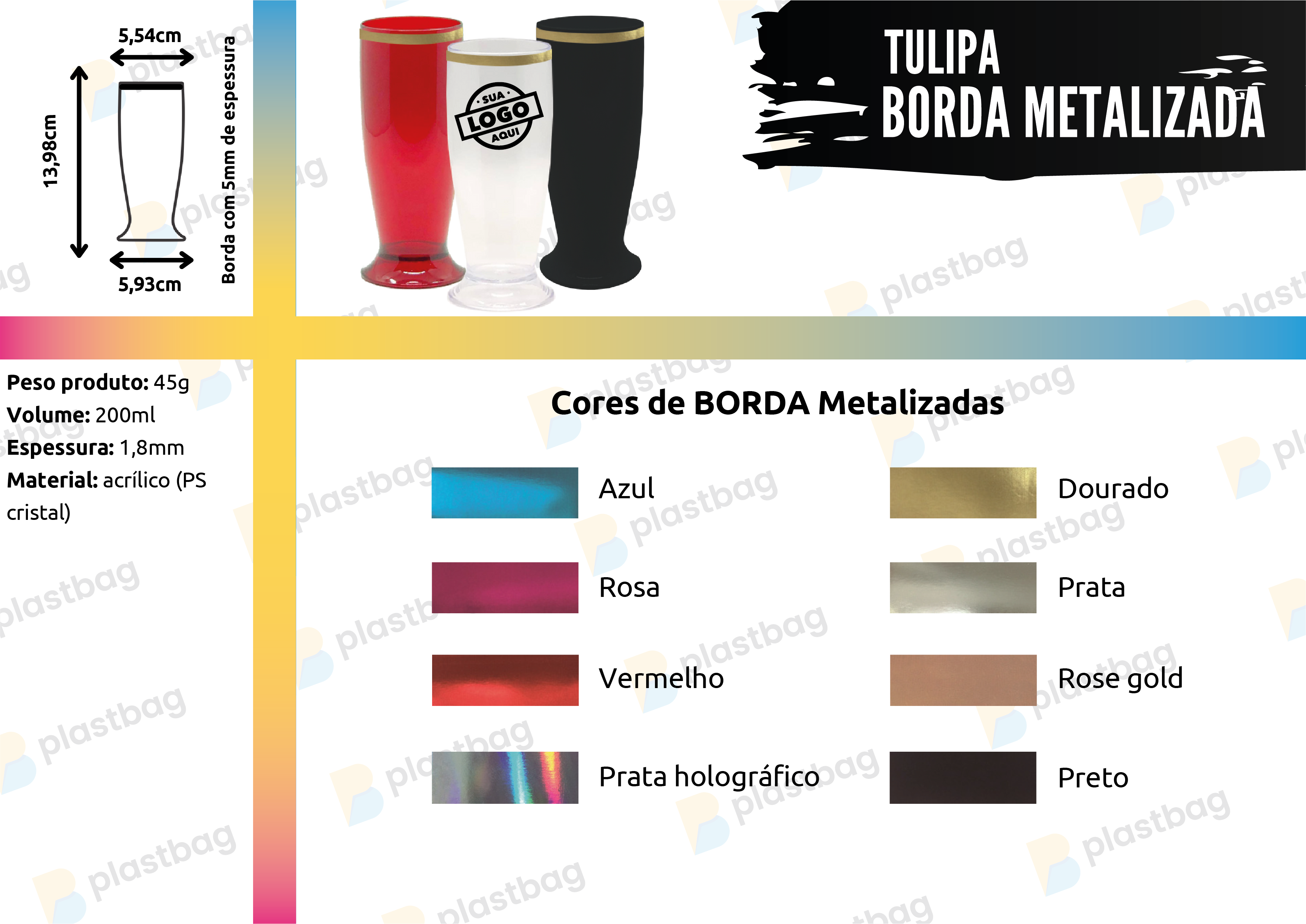 Copo Tulipa 200ml com Borda Metalizada Personalizado
