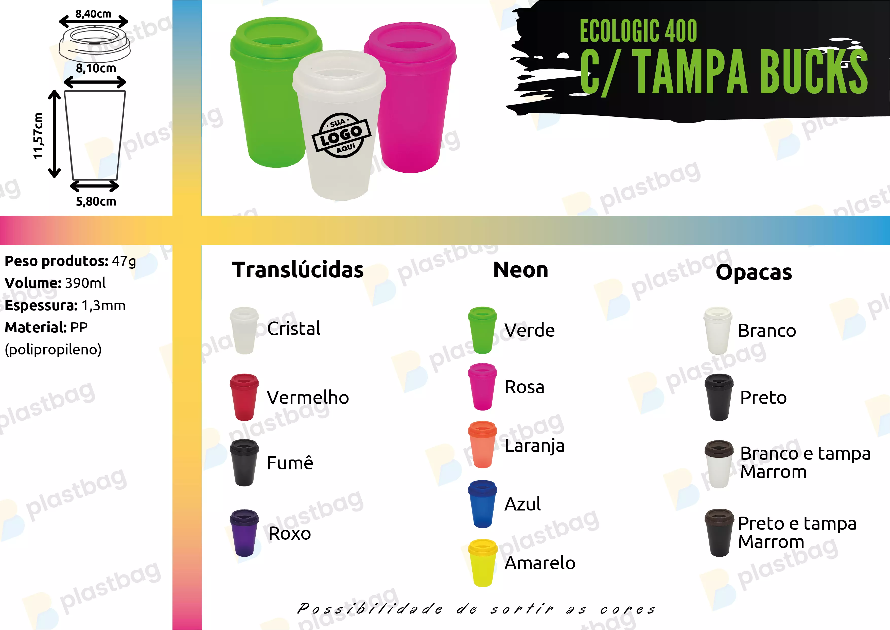 Copo Ecologic 400 com Tampa Buck Personalizado
