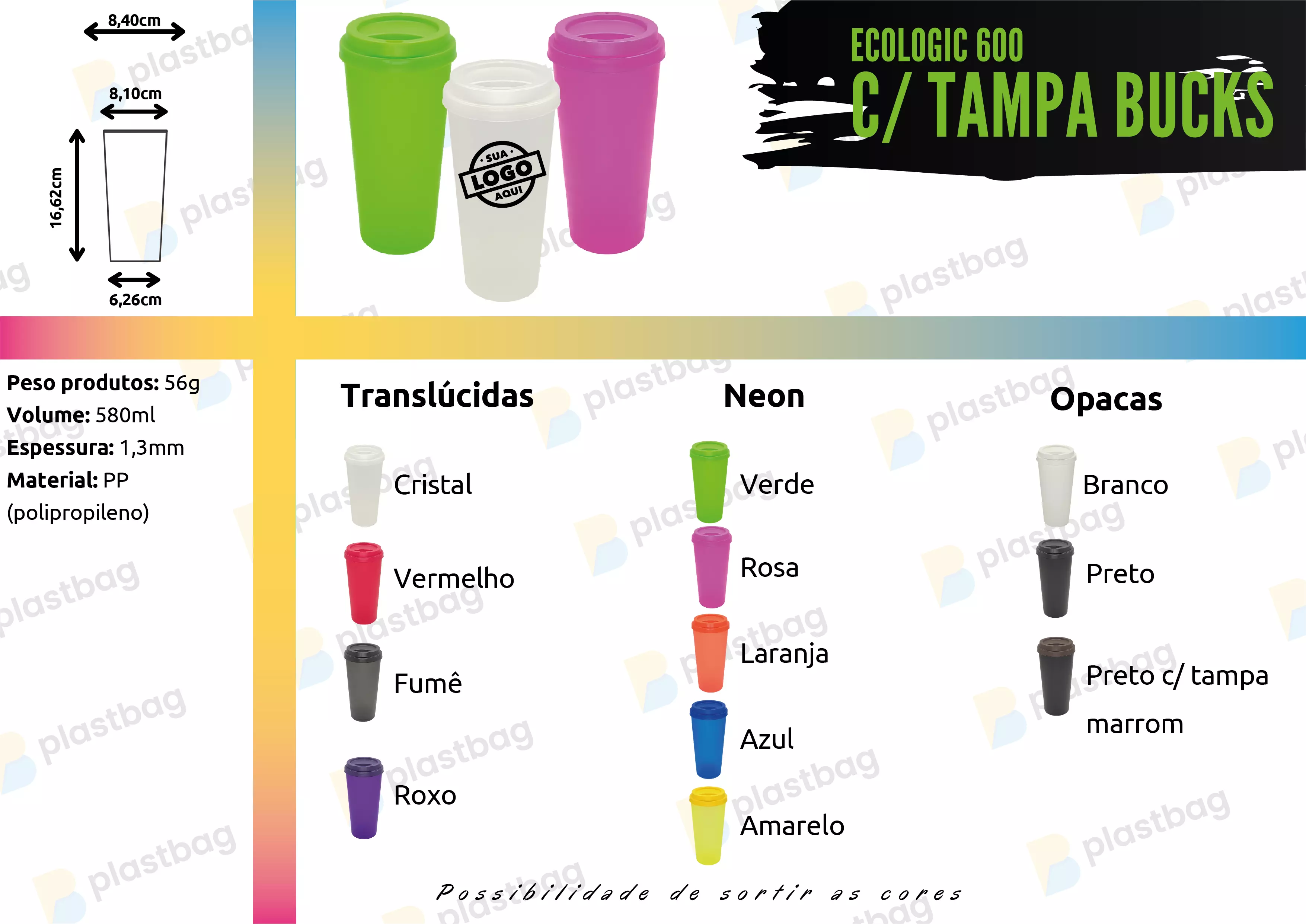 Copo Ecologic 600 com Tampa Buck Personalizado
