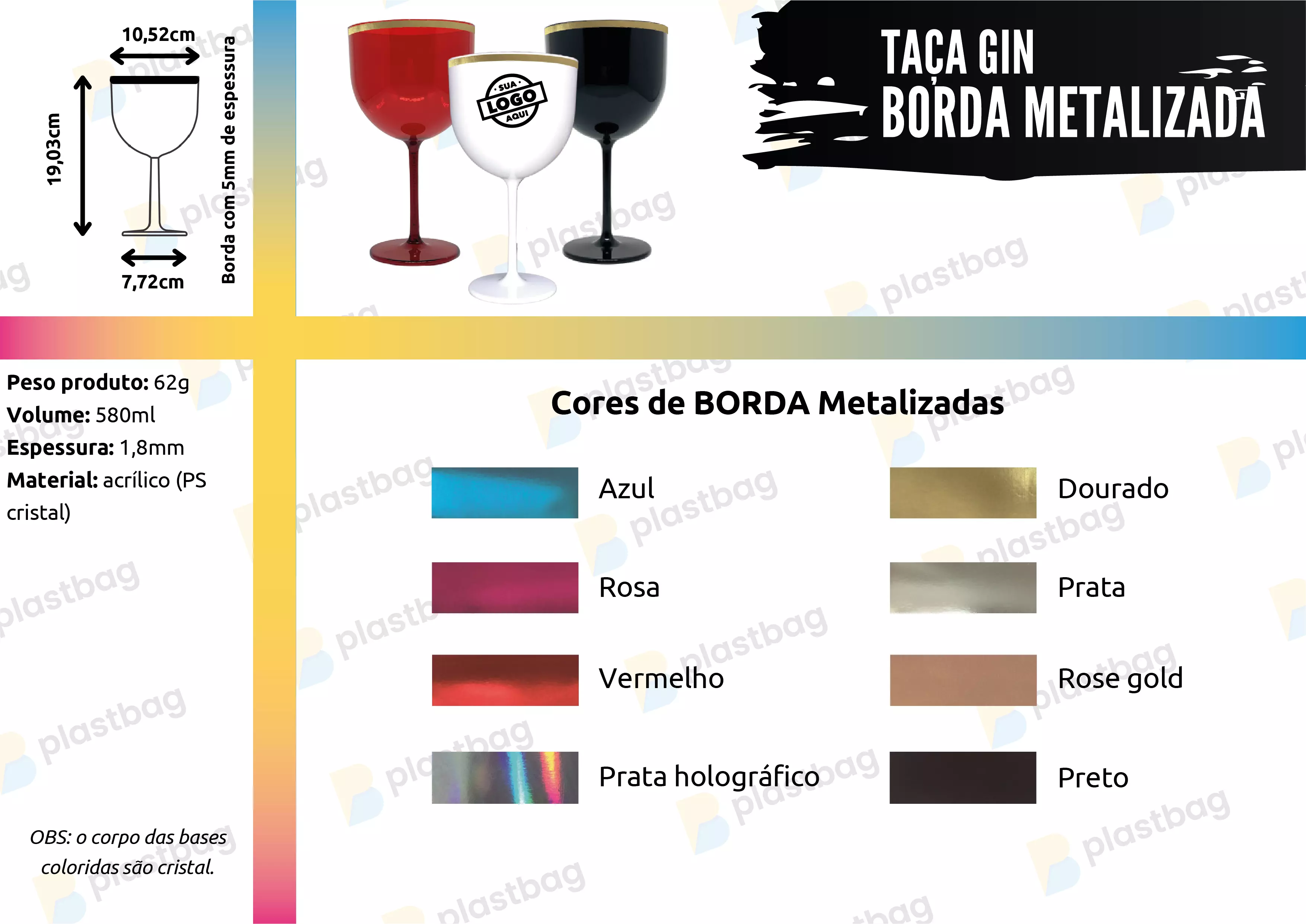 Taça de Gin com Borda Metalizada Personalizada