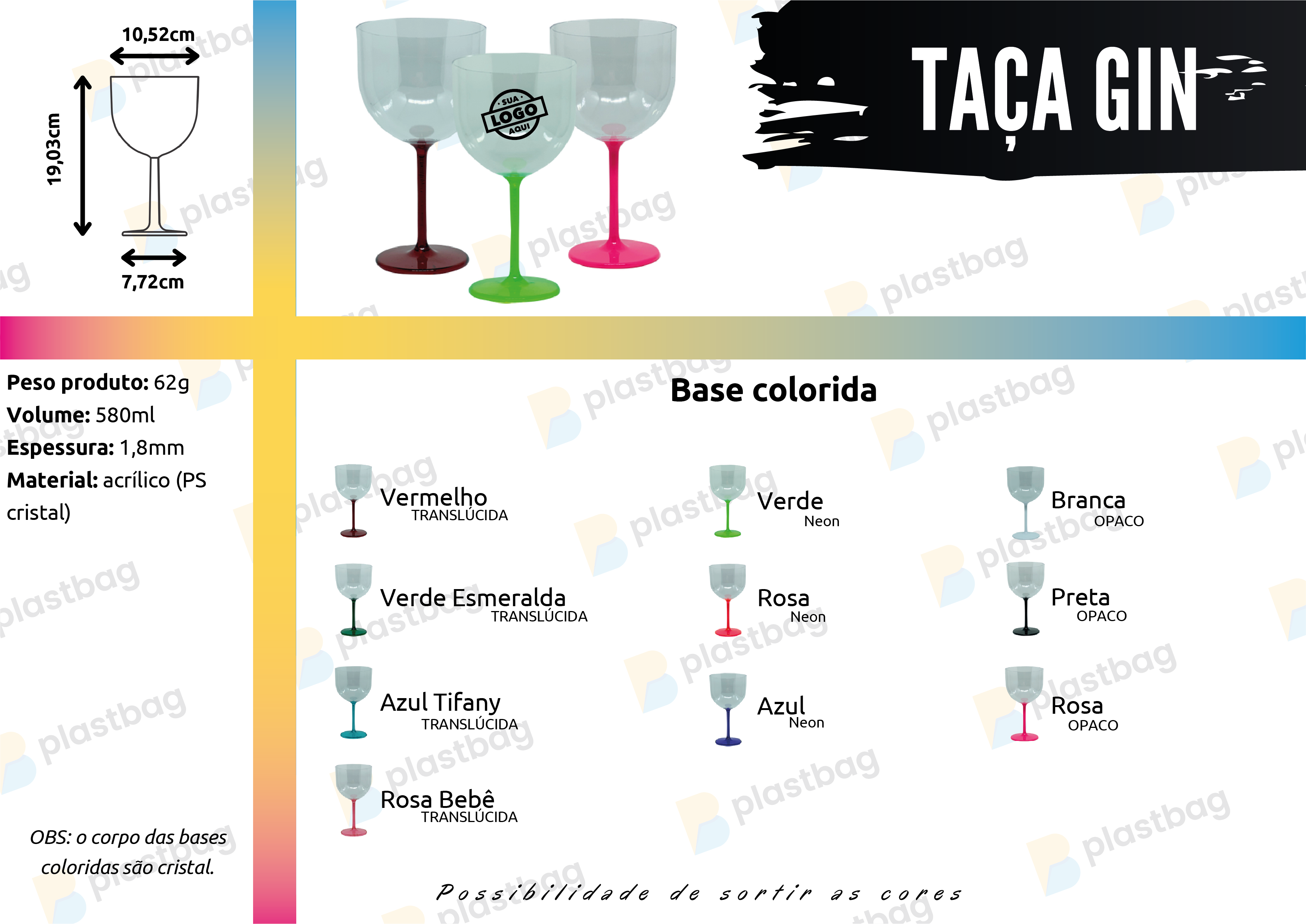 Taça de Gin com Base Colorida Personalizada