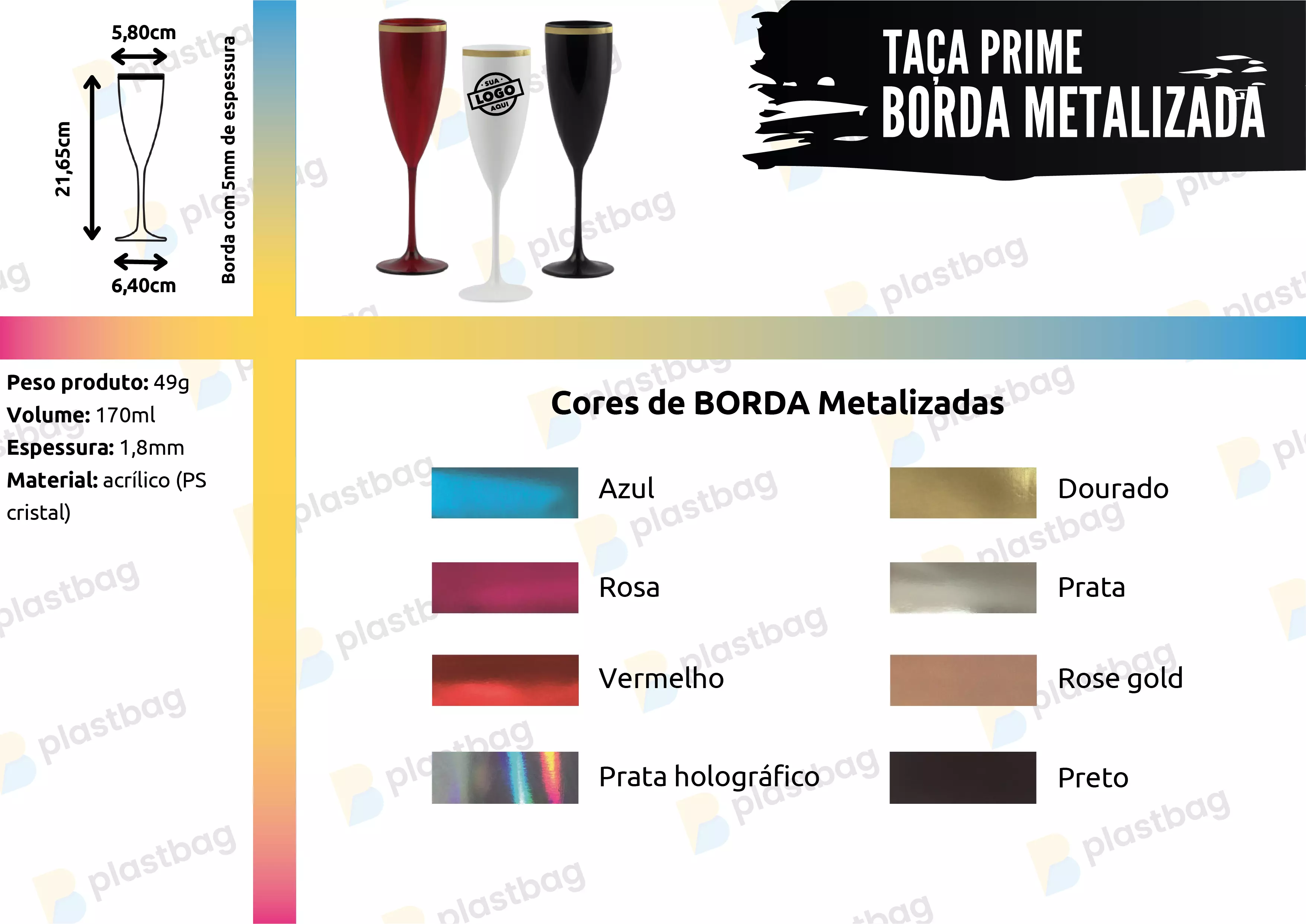 Taça Prime com Borda Metalizada Personalizada